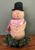 Primitive Handcrafted Christmas Snowman Caroler on Pan w/ Greens and Scarf 8" - The Primitive Pineapple Collection