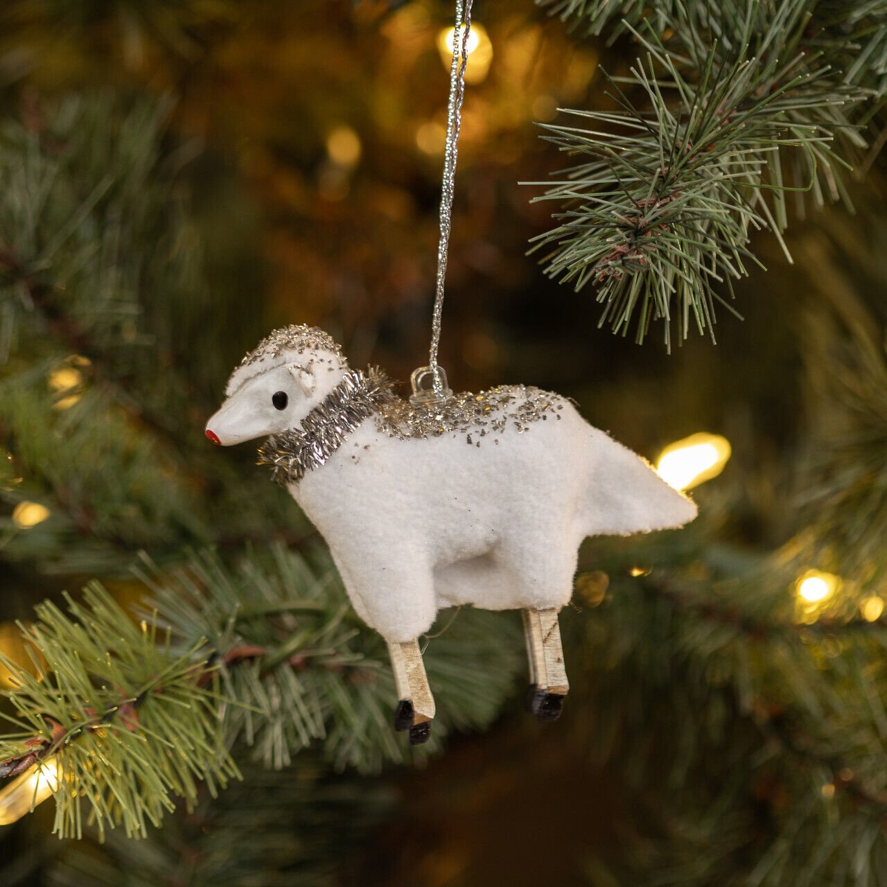 Ragon House Christmas 3.5&quot; Primitive Sheep Ornament w/ Tinsel Holiday Tree - The Primitive Pineapple Collection