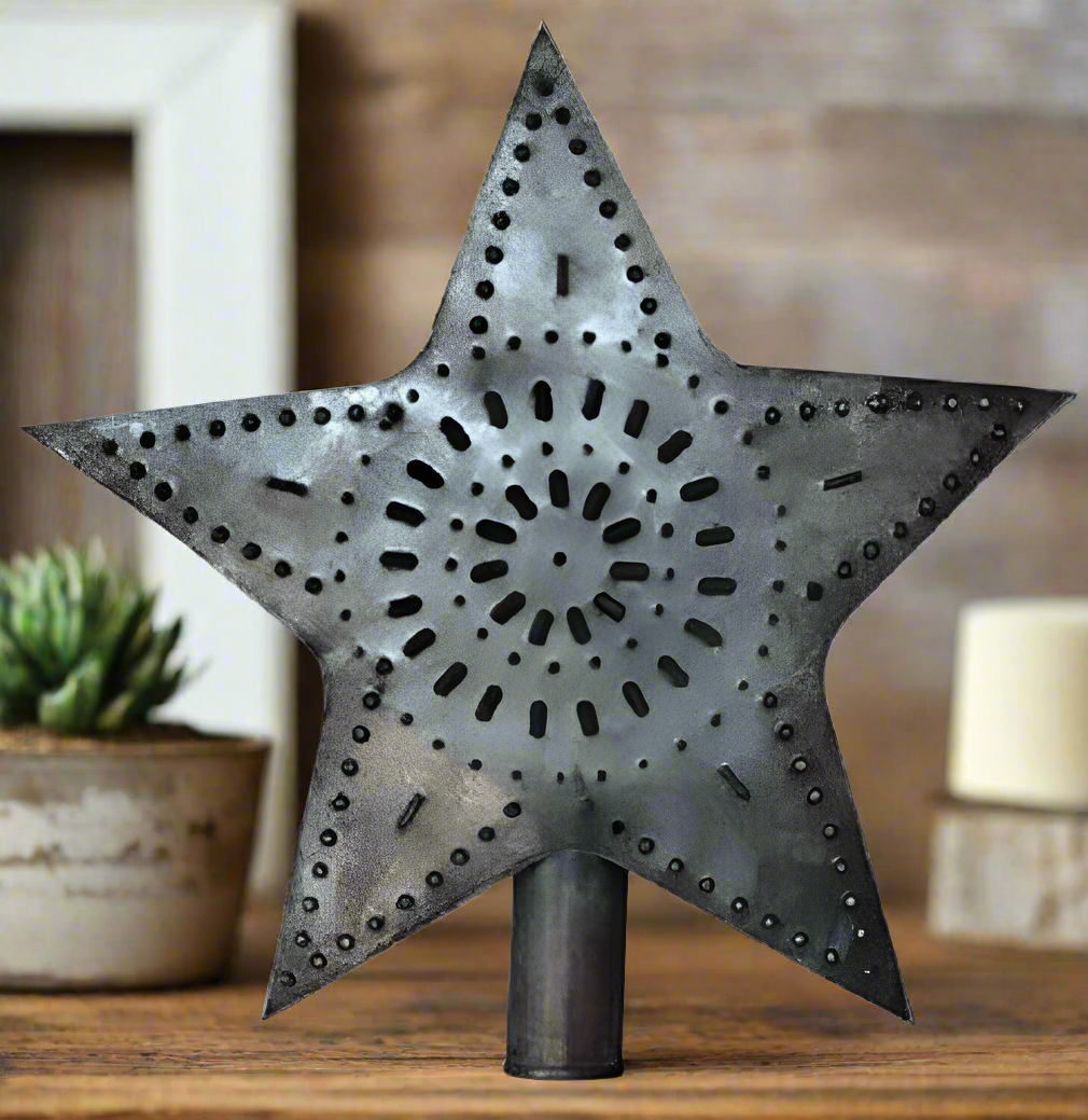 Primitive Rustic 8" Punched Tin Christmas Tree Star - The Primitive Pineapple Collection