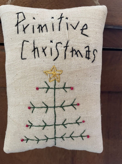 Primitive Handcrafted USA 6&quot; Hanging Stitched Feather Christmas Tree Pillow - The Primitive Pineapple Collection