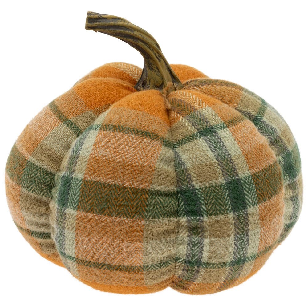 Primitive 5.5&quot; Autumn Plaid Fabric Covered Pumpkin Fall/ Halloween - The Primitive Pineapple Collection