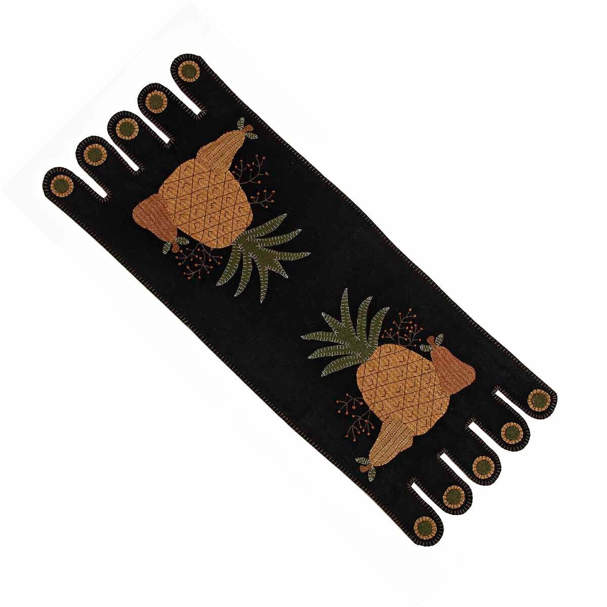 Primitive Farmhouse 14&quot; x 36&quot; Applique Pineapple Table Runner Folk Art - The Primitive Pineapple Collection