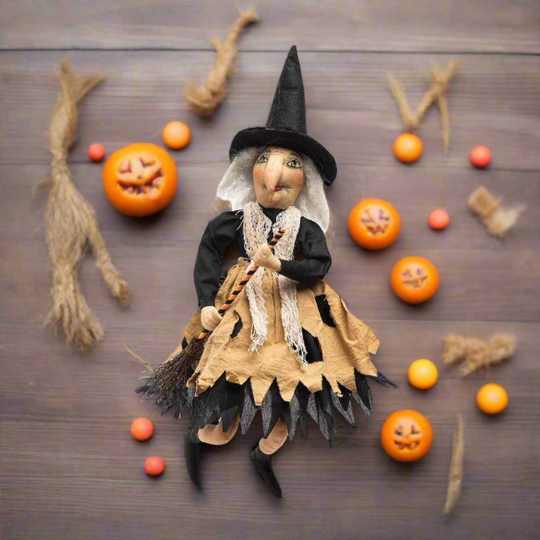Folk Art Gathered Traditions Joe Spencer Gabriella Little Witch 16" Doll - The Primitive Pineapple Collection