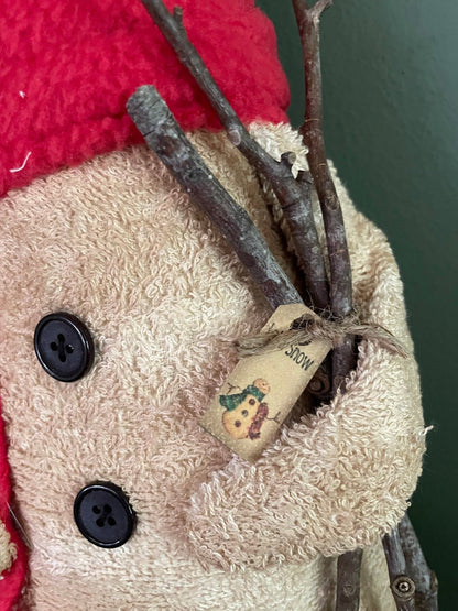 Primitive Handcrafted Christmas Let it Snow Snowman w/ Twig Folk Art Country 14&quot; - The Primitive Pineapple Collection