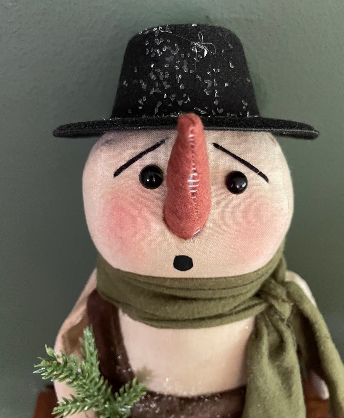 Primitive Christmas Handcrafted Snowy Sal Snowman w/ Holiday Greens 13&quot; - The Primitive Pineapple Collection