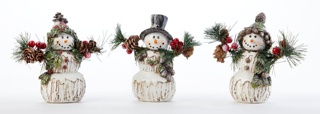 Primitive/Country Christmas 5.3&quot; Resin Pine Arm Snowman w/ Red Hat - The Primitive Pineapple Collection