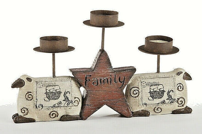 Primitive/Country Resin Resin FAMILY 3 Tealight Sheep Candle Holder - The Primitive Pineapple Collection
