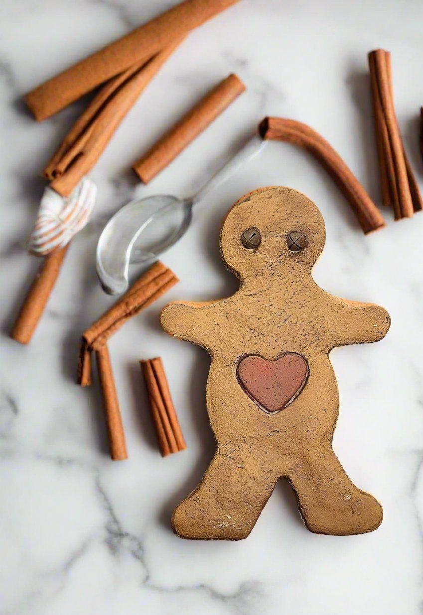 Primitive Christmas Handcrafted 6” Gingerbread Boy w/ Heart Rusty Bells Bowl Filler. - The Primitive Pineapple Collection