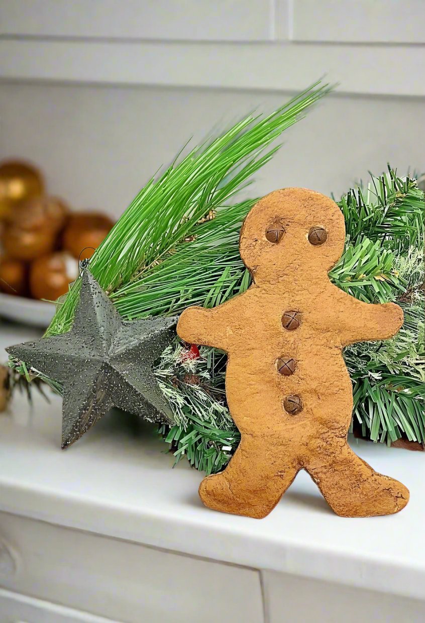 Primitive Christmas Handmade Gingerbread Boy Rusty Bells Bowl Filler - The Primitive Pineapple Collection