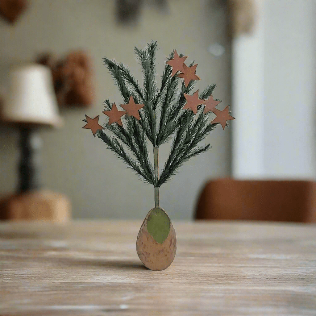 Primitive/Colonial 11" Paper Mache Pear w/Feather Tree Rusty Stars - The Primitive Pineapple Collection