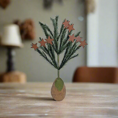 Primitive/Colonial 11&quot; Paper Mache Pear w/Feather Tree Christmas Rusty Stars - The Primitive Pineapple Collection