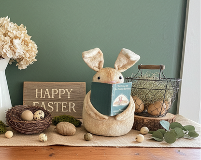 Primitive Handmade Flopsy Bunny Rabbit w/ Book Shelf Tuck 12" Farmhouse - The Primitive Pineapple Collection