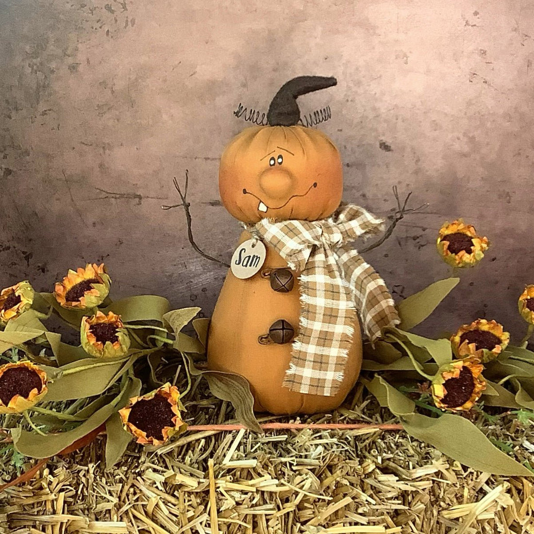 Honey and Me Halloween Sam the Goofy Jack-O-Lantern Doll - The Primitive Pineapple Collection