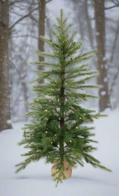 Primitive Rustic 4Ft Christmas Pine Tree Burlap Base Pre Lit - The Primitive Pineapple Collection