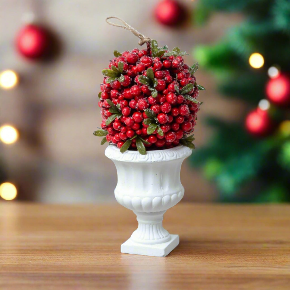 Primitive Christmas 6&quot; Holly Berry Hanging Topiary Ball Holiday Decor - The Primitive Pineapple Collection