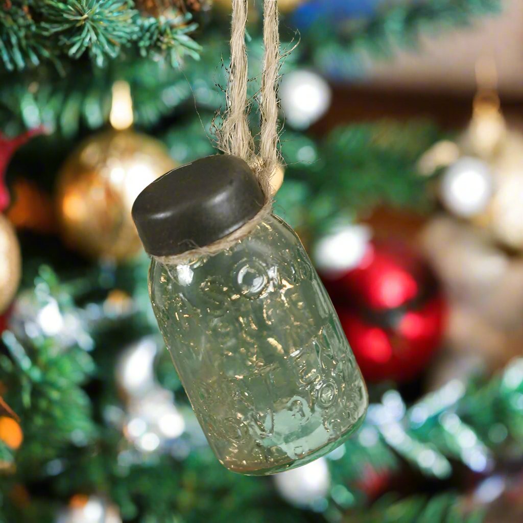 Primitive MINI Glass Mason Jar w lid Christmas Tree Ornament 2 1/2” - The Primitive Pineapple Collection