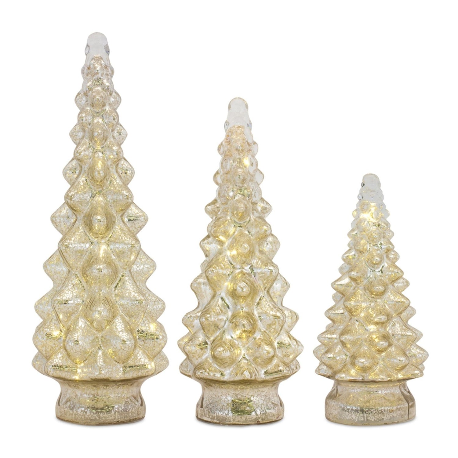 Christmas Retro Look 3 pc Silver/Gold Glass LED Trees w/ Timer - The Primitive Pineapple Collection