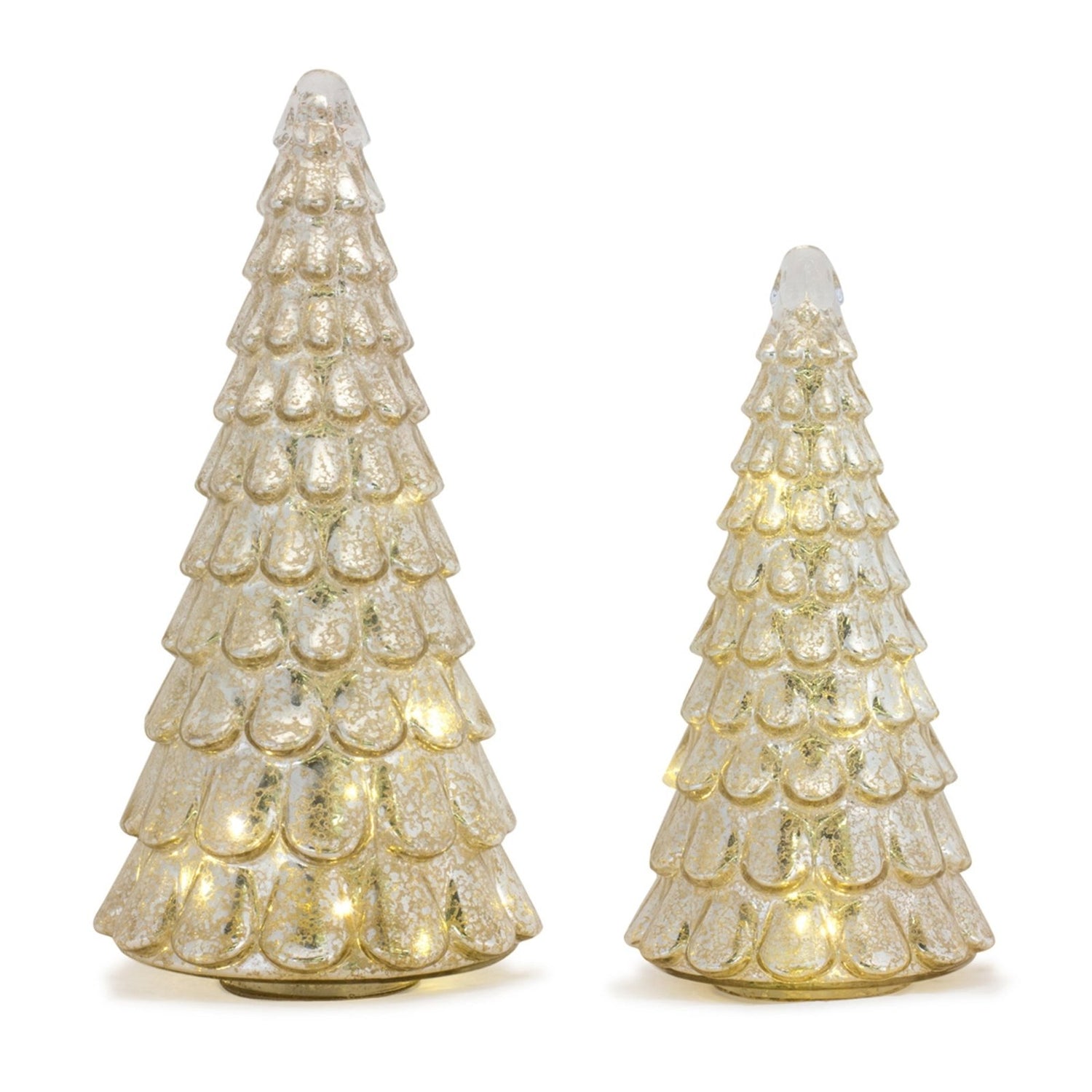 Christmas Retro Look 2 pc Silver/Gold Glass LED Trees w/ Timer - The Primitive Pineapple Collection