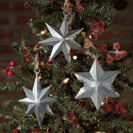 Primitive Colonial 3pc Tin Christmas Star Ornaments - The Primitive Pineapple Collection