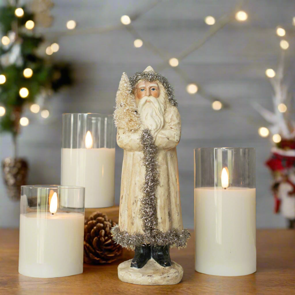 Primitive Christmas 10" Belsnickle Vintage White Santa Claus Bottle Brush Tree - The Primitive Pineapple Collection