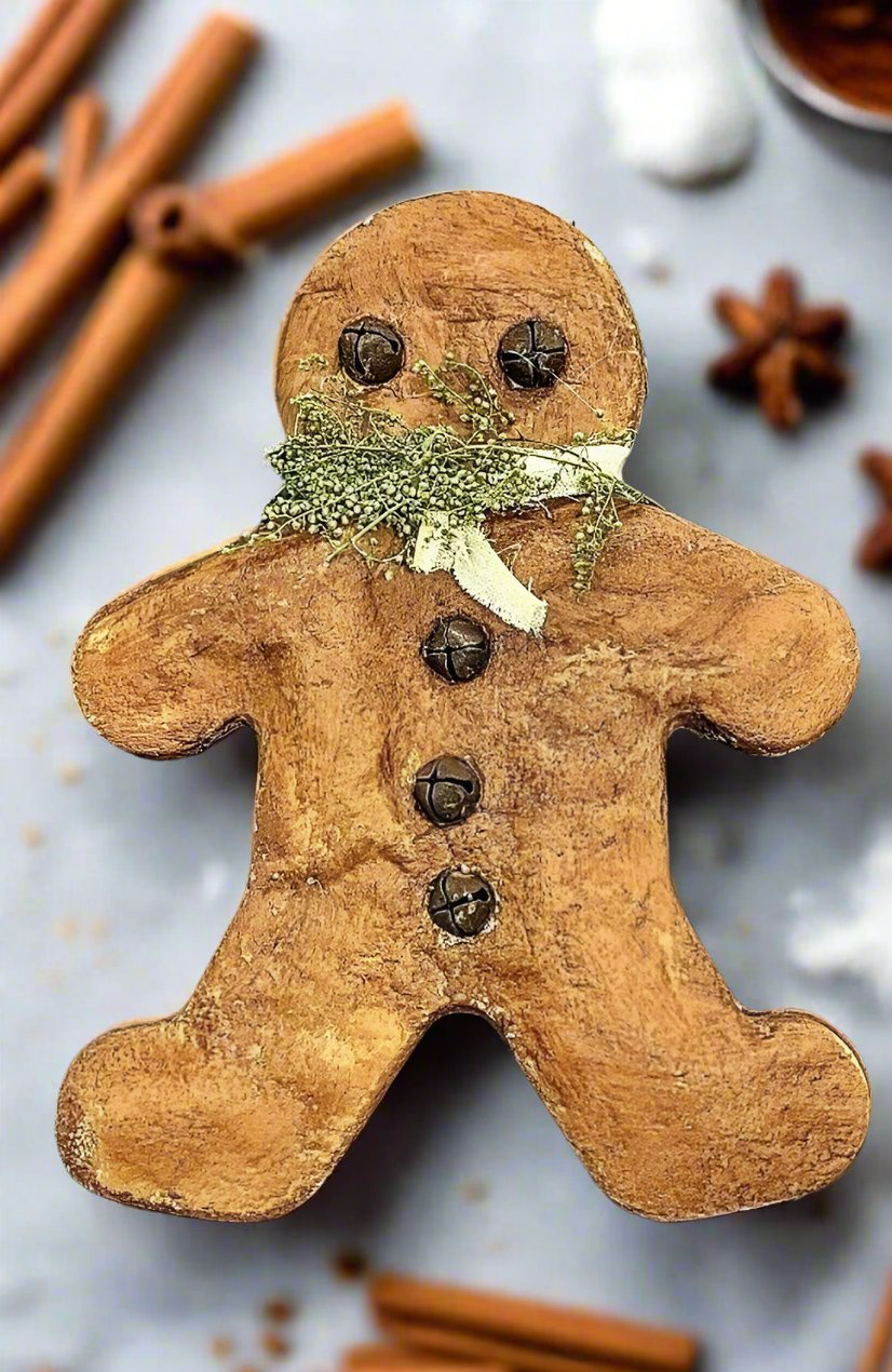 Primitive 9” Handmade Gingerbread Man Rusty Bells Bowl Filler. - The Primitive Pineapple Collection