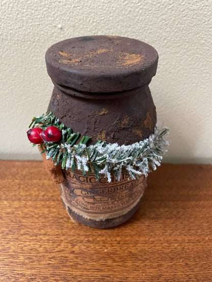 Primitive Handcrafted Colonial Magic Christmas Gingerbread Cookies Jar - The Primitive Pineapple Collection
