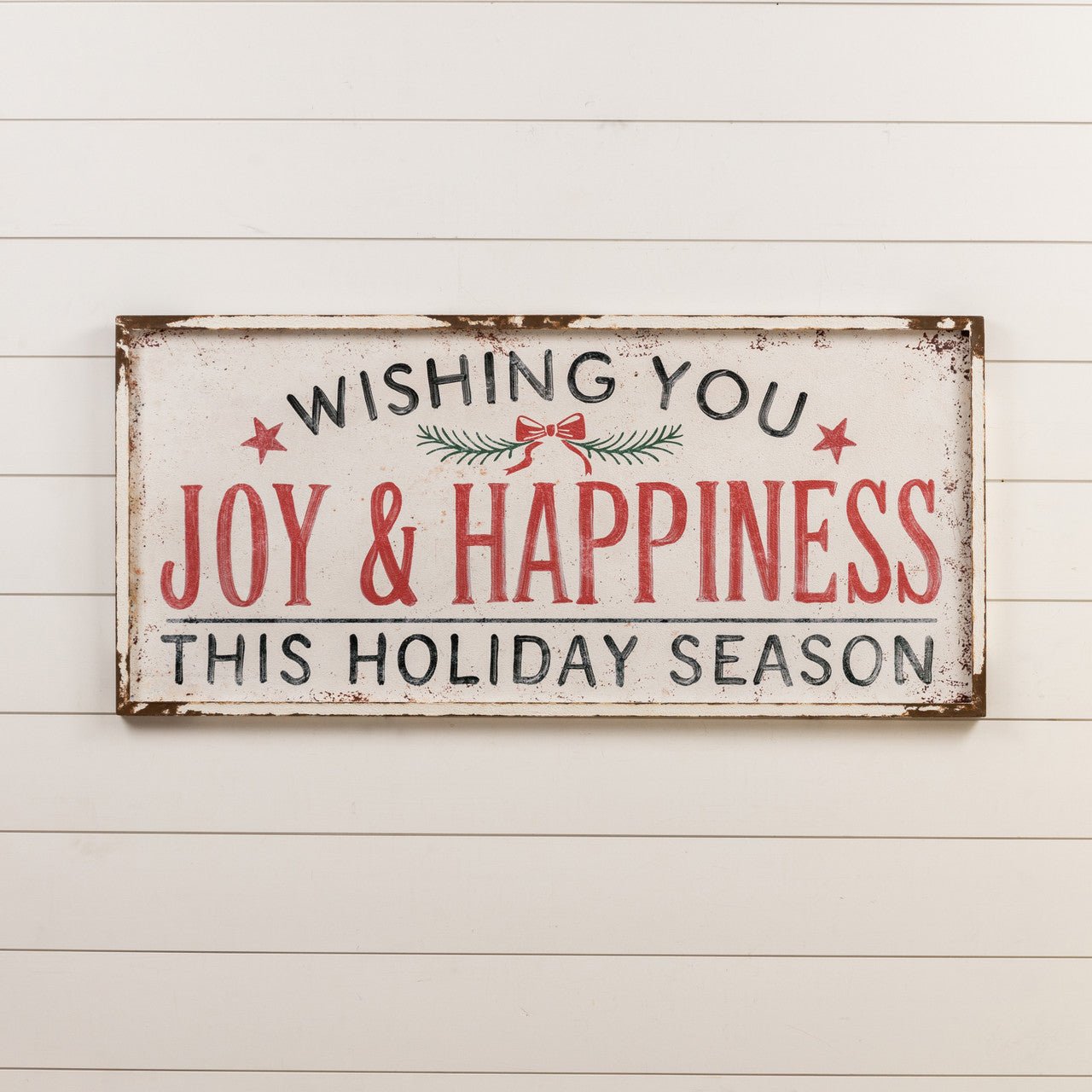 Ragon House Christmas 48” Distressed Joy and Happiness Christmas Metal/Wood Sign - The Primitive Pineapple Collection
