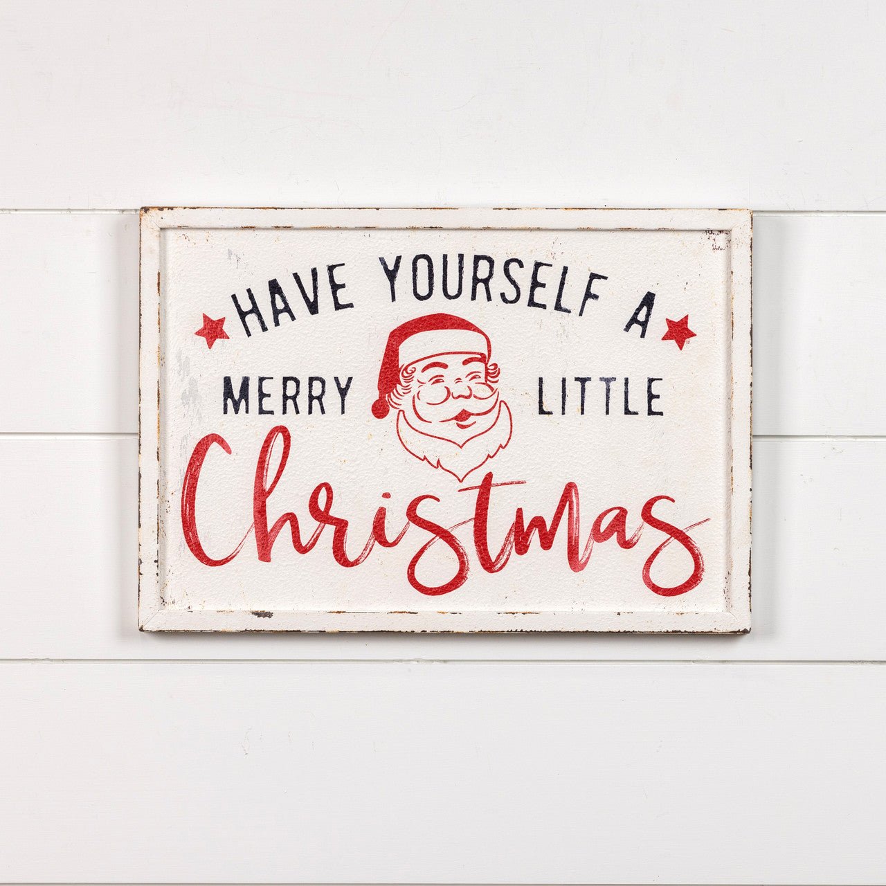 Ragon House Christmas 18” Distressed Metal Merry Christmas Santa Sign - The Primitive Pineapple Collection