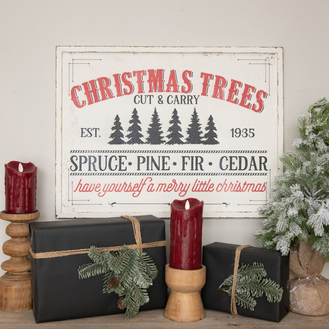 Ragon House Christmas 24&quot; Metal Christmas Trees Cut and Carry Sign - The Primitive Pineapple Collection