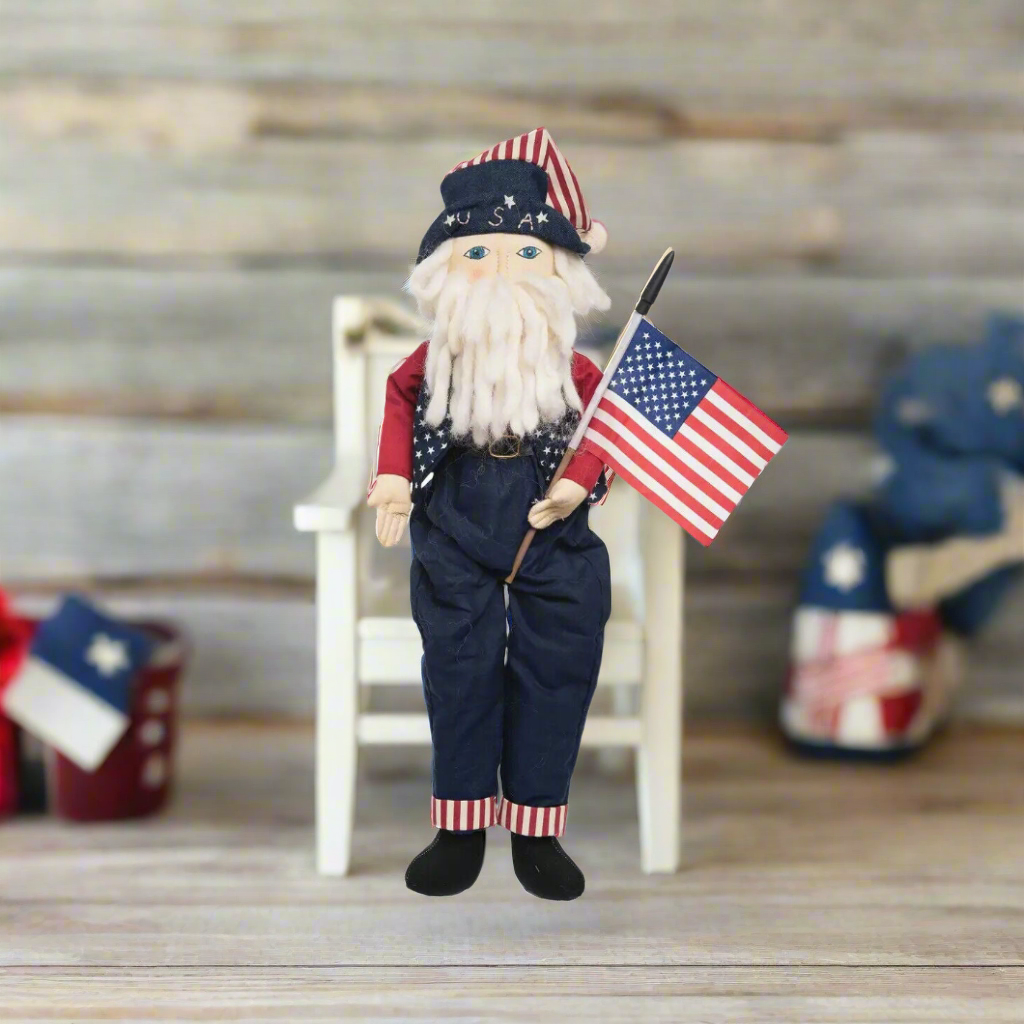 Primitive Folk art Americana Patriotic 4th of July Santa Doll Joe Spencer 21&quot;