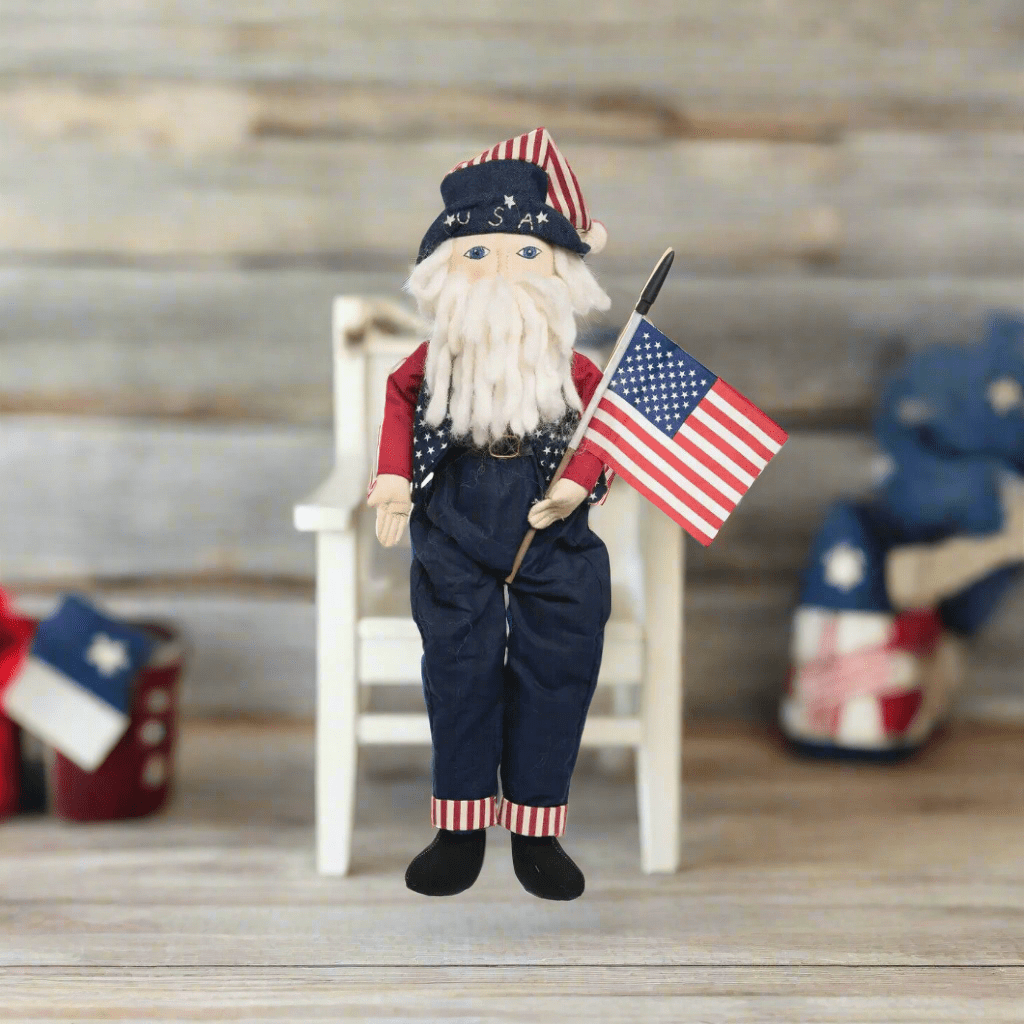 Primitive Folk art Americana Patriotic 4th of July Santa Doll Joe Spencer 21&quot; - The Primitive Pineapple Collection