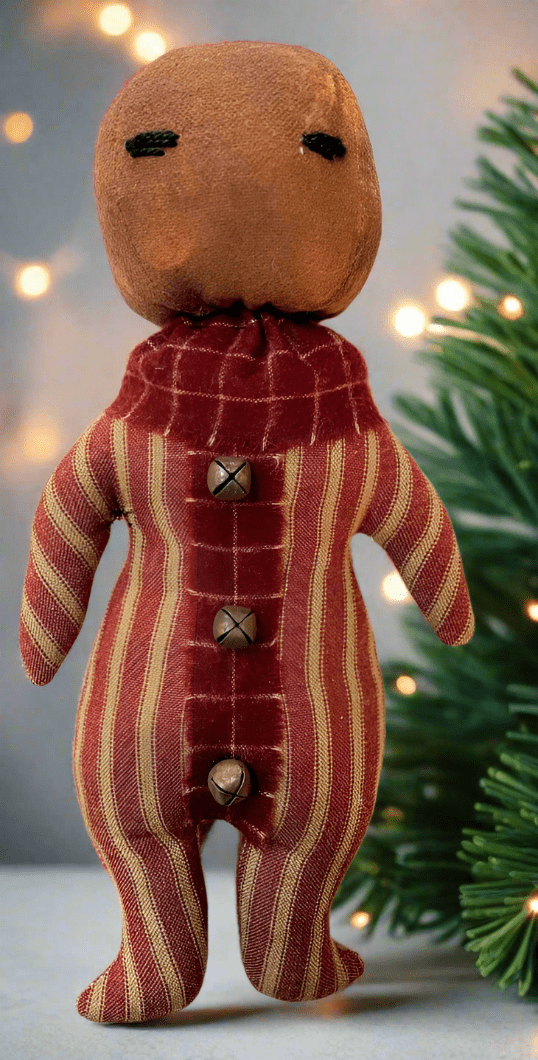 Primitive Handcrafted Christmas Vintage Look Striped Gingerbread Bowl Filler Doll 9" - The Primitive Pineapple Collection