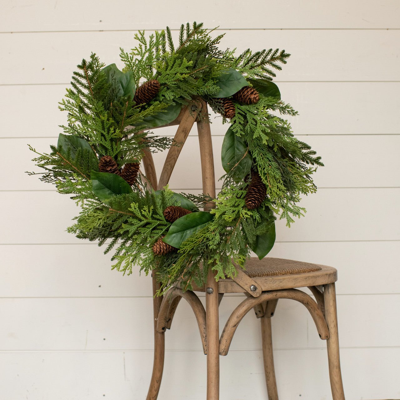 Christmas Ragon House 24&quot; Cedar, Pine &amp; Magnolia Leaf Wreath - The Primitive Pineapple Collection