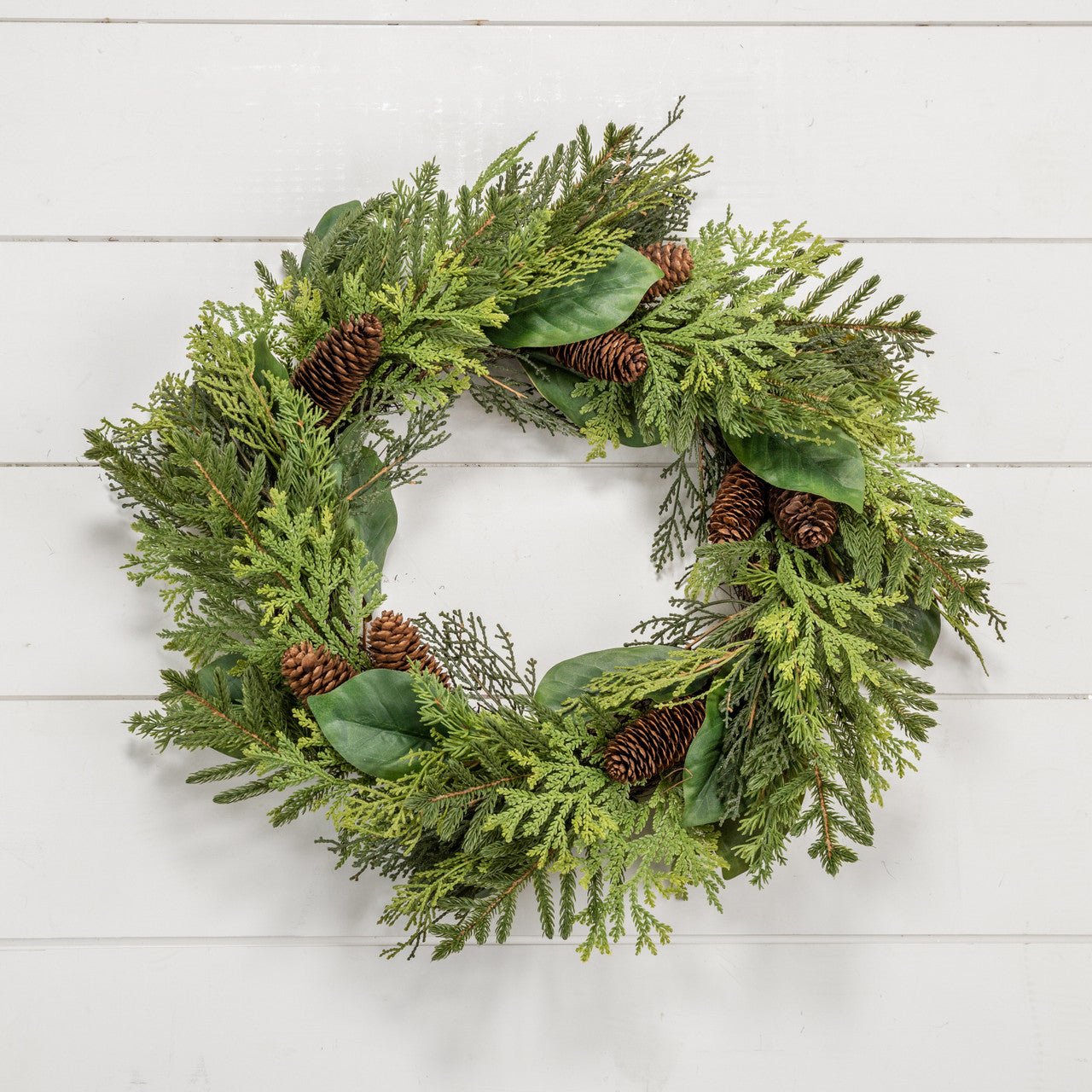 Christmas Ragon House 24&quot; Cedar, Pine &amp; Magnolia Leaf Wreath - The Primitive Pineapple Collection