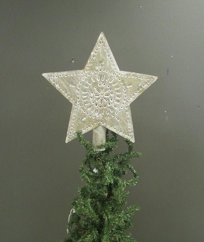 Primitive Christmas Whitewashed Punched Tin 9&quot; Star - The Primitive Pineapple Collection
