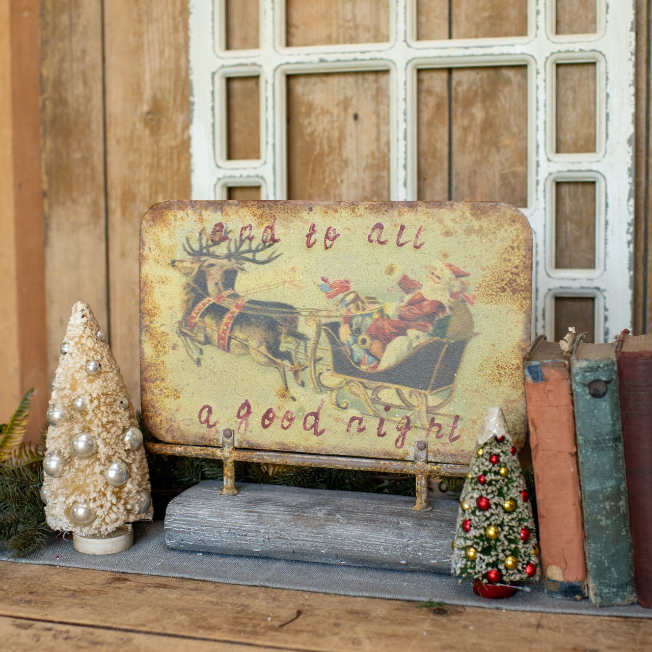 Ragon House Christmas Distressed 14&quot; TO ALL A GOOD NIGHT on Stand - The Primitive Pineapple Collection