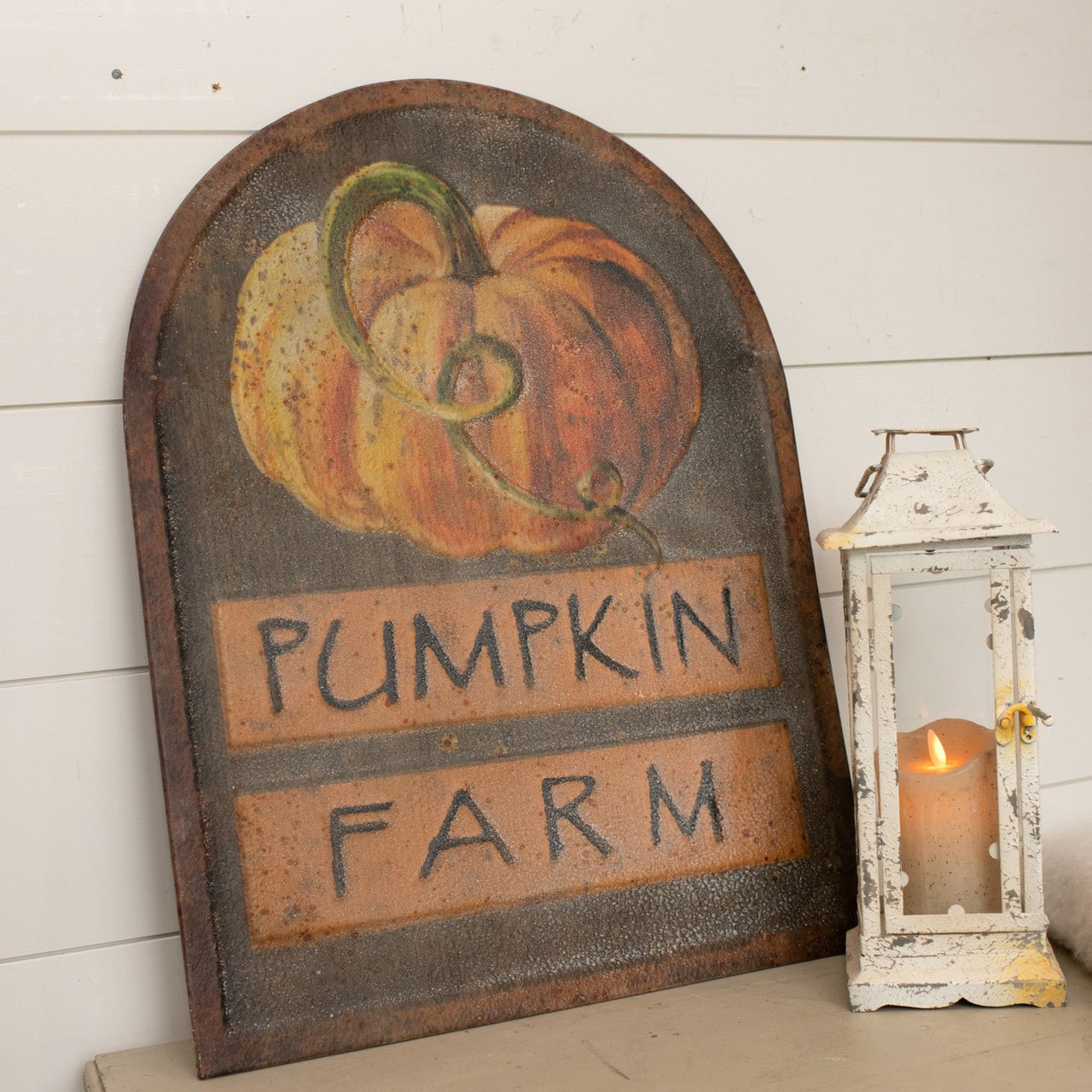 Ragon House Autumn Harvest Metal Distressed Pumpkin Farm Sign 24”H - The Primitive Pineapple Collection