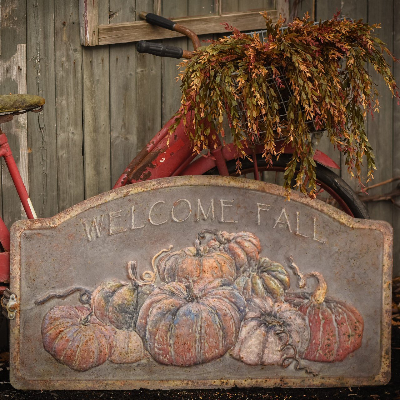 Ragon House Autumn Welcome Fall Distressed Metal Sign L 43” x 24” H - The Primitive Pineapple Collection