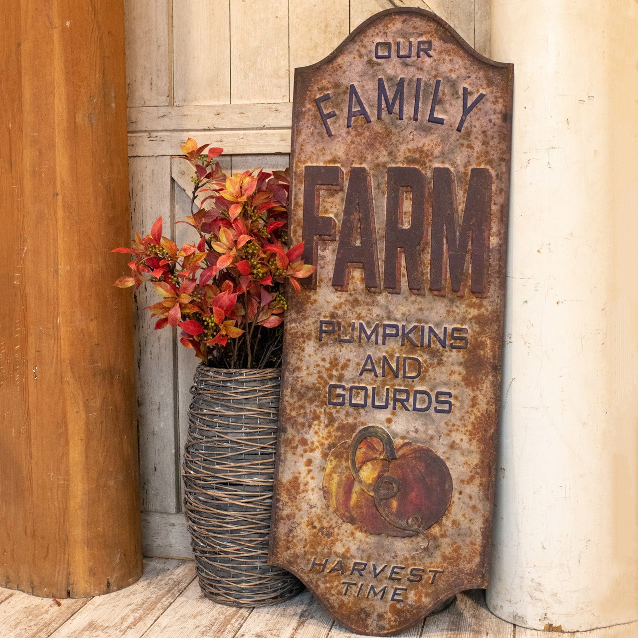 Ragon House Autumn Harvest Metal Distressed Our Family Farm Sign 48” - The Primitive Pineapple Collection