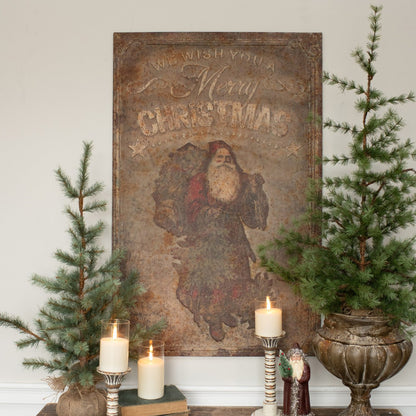 Ragon House Christmas 38.75” Distressed Metal Vintage Santa Merry Christmas Sign - The Primitive Pineapple Collection