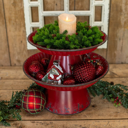 Ragon House Christmas 2 pc Crimped Red Metal Pedestals - The Primitive Pineapple Collection
