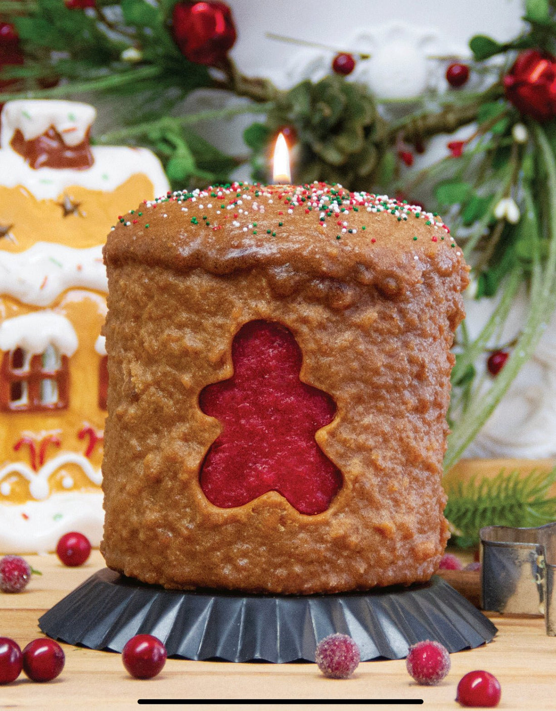 Handcrafted Christmas Gingerbread Man Brown Over-Dip Pillar Candle 5” x 4.5” - The Primitive Pineapple Collection