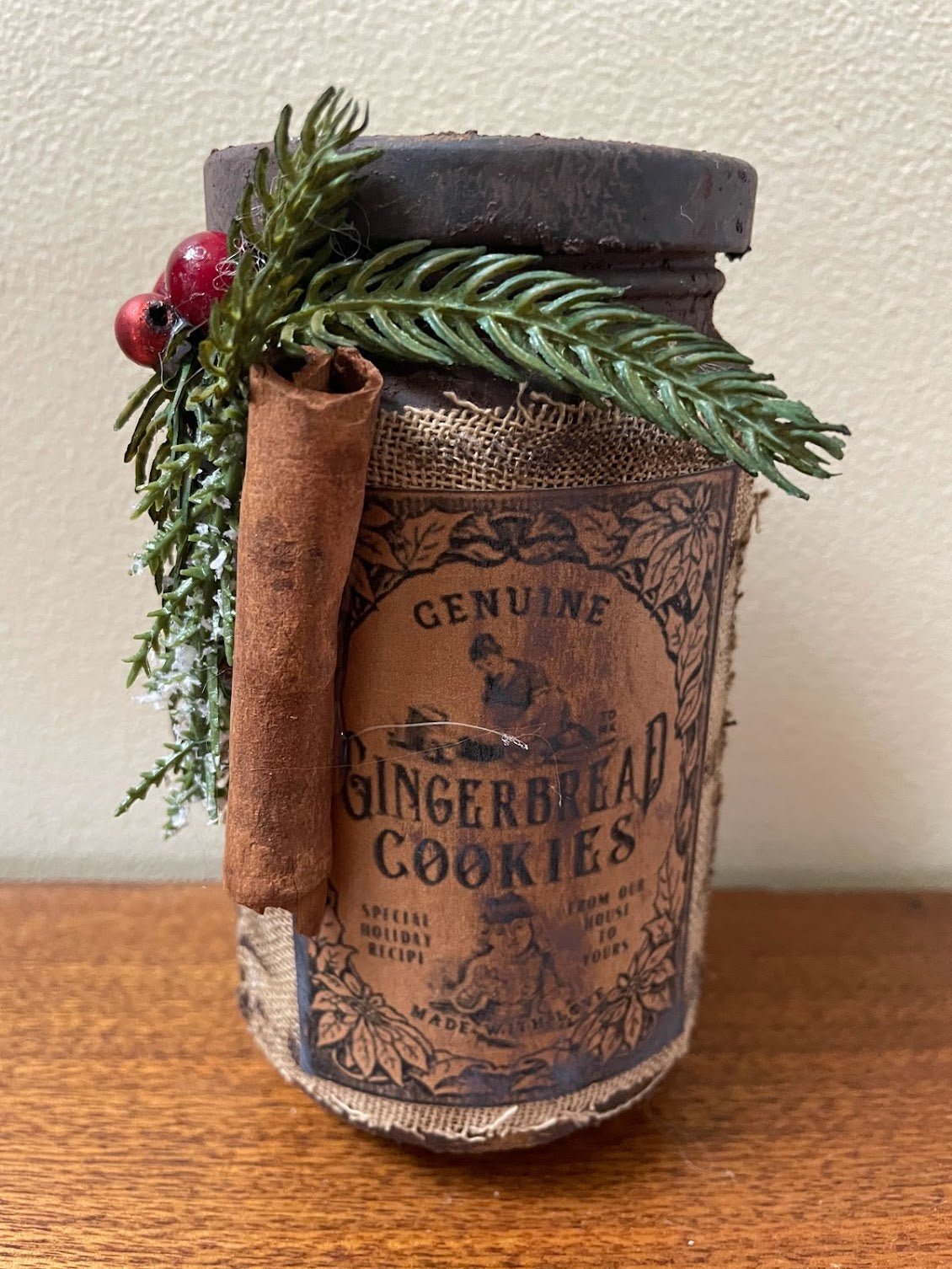 Primitive Handcrafted Colonial Christmas Gingerbread Cookies Jar - The Primitive Pineapple Collection