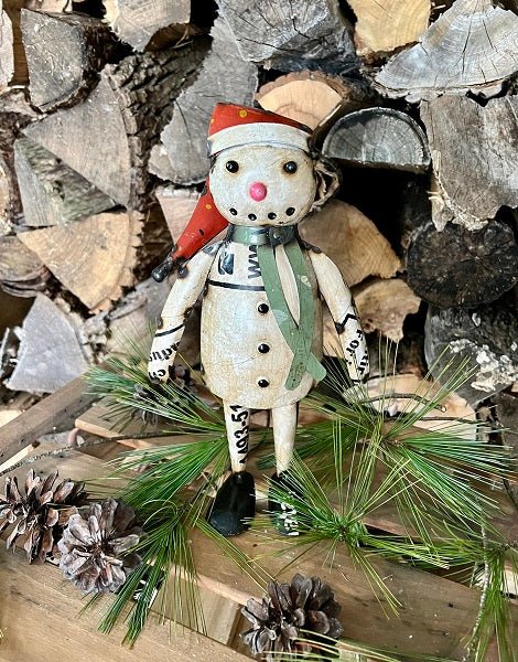 Primitive Christmas 10.25&quot; Recycled Metal Snow Woman Figurine - The Primitive Pineapple Collection