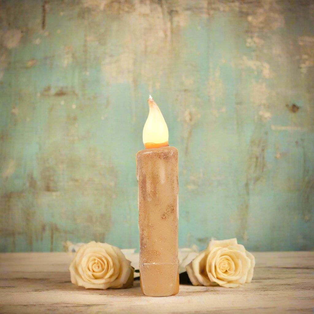 Primitive/Country 4&quot; Battery Operated Cream Taper Candle W/Timer - The Primitive Pineapple Collection