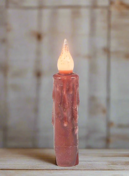 Primitive/Country 4&quot; Battery Operated Burgundy Taper Candle W/Timer - The Primitive Pineapple Collection