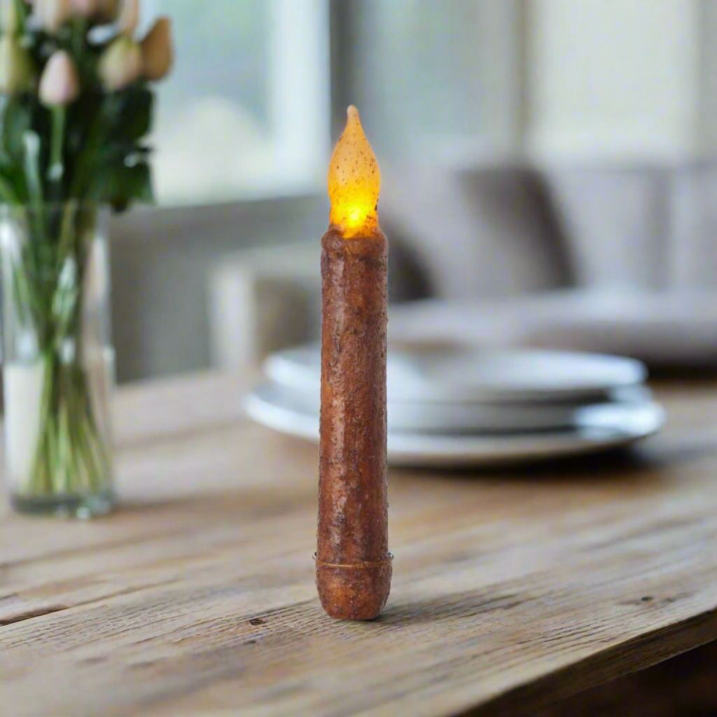 Primitive/Country 6&quot; Mustard Taper Candle Timer - The Primitive Pineapple Collection