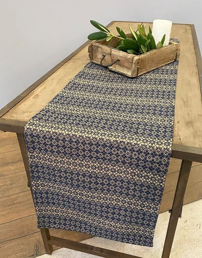 Primitive Farmhouse River Walk Navy and Linen Long Table Runner 56&quot; - The Primitive Pineapple Collection