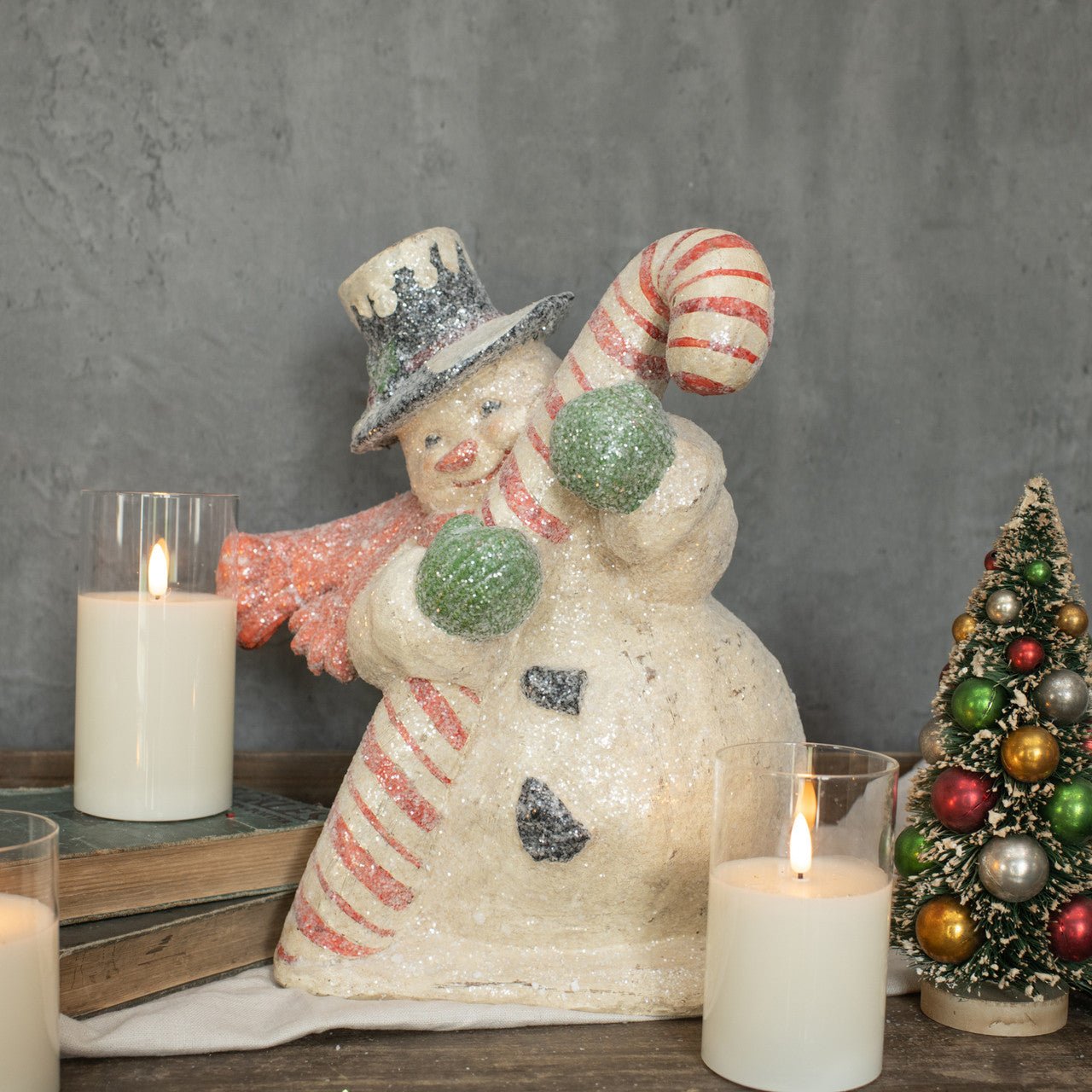 Primitive Christmas Ragon House 14” Retro Look Candy Cane Snowman - The Primitive Pineapple Collection