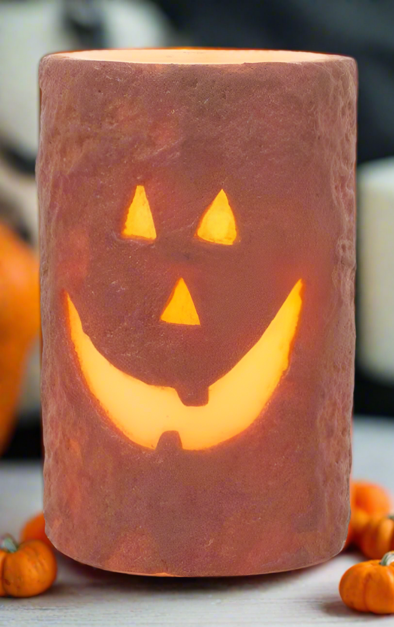 Fall/Halloween Timer 3&quot; x 5&quot; Jack O Lantern/Pumpkin LED Candle - The Primitive Pineapple Collection